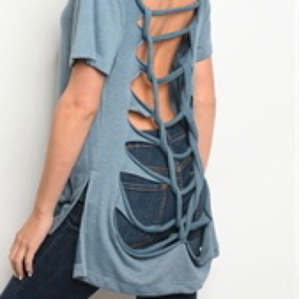 Denim blue colored ripped tee